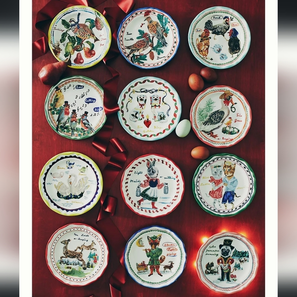 Anthropologie Nathalie Lete 12 Days of Christmas Plate -  3 French Hens - Picture 3 of 8